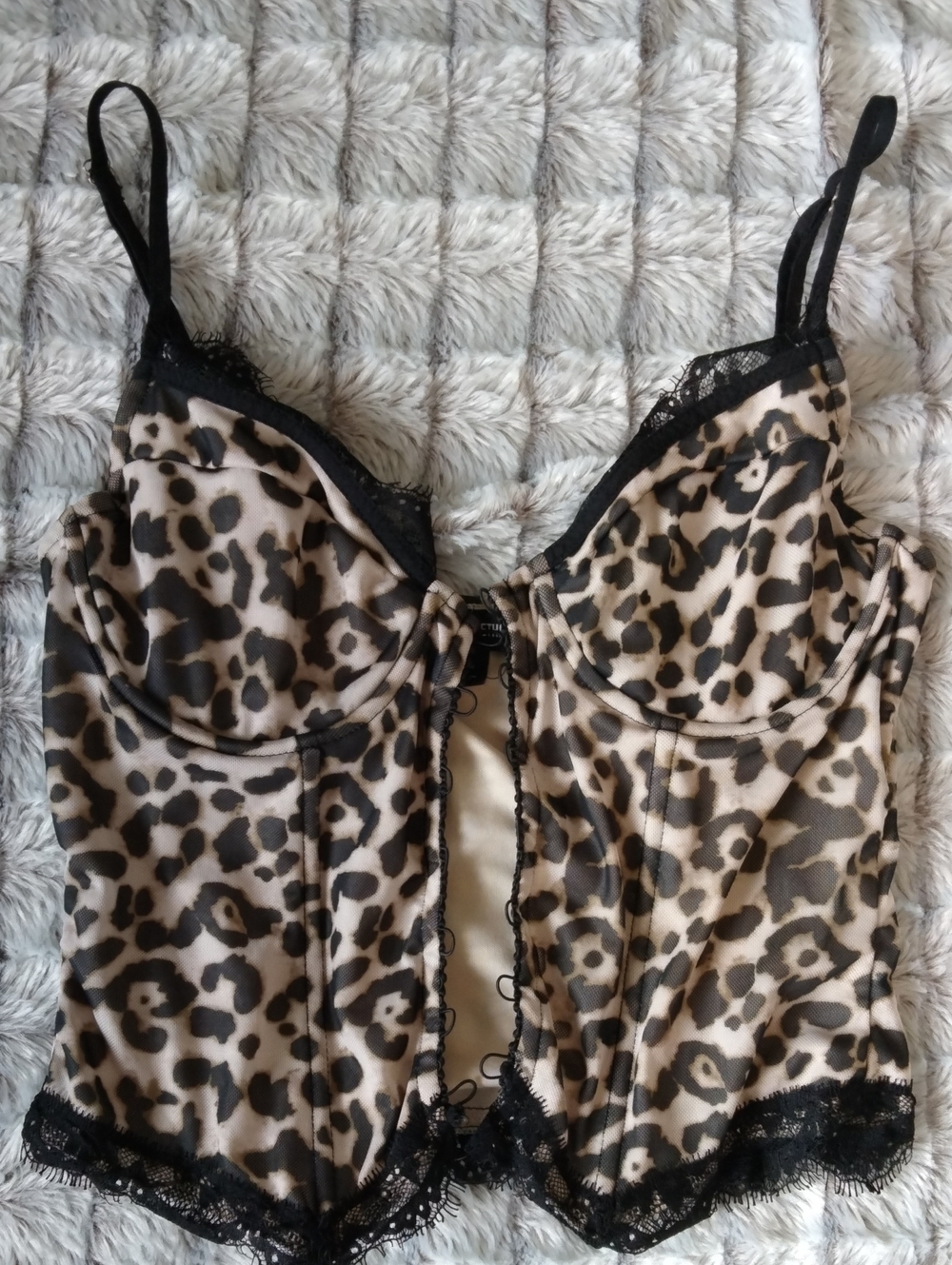 PrettyLittleThing Beige and Black Leopard Lace Top